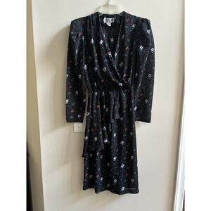 Vintage VTG Charlee Allison Sheer Fairy Goth Black Floral Midi Dress Woman’s 5/6